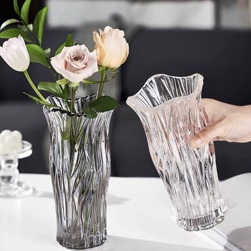 宇行玻璃简约创意透明玻璃花瓶波浪口彩色花瓶玻璃水培鲜花插花装饰摆件230GX图