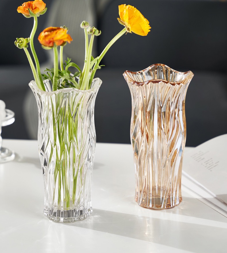 宇行玻璃简约创意透明玻璃花瓶波浪口彩色花瓶玻璃水培鲜花插花装饰摆件230GX详情5