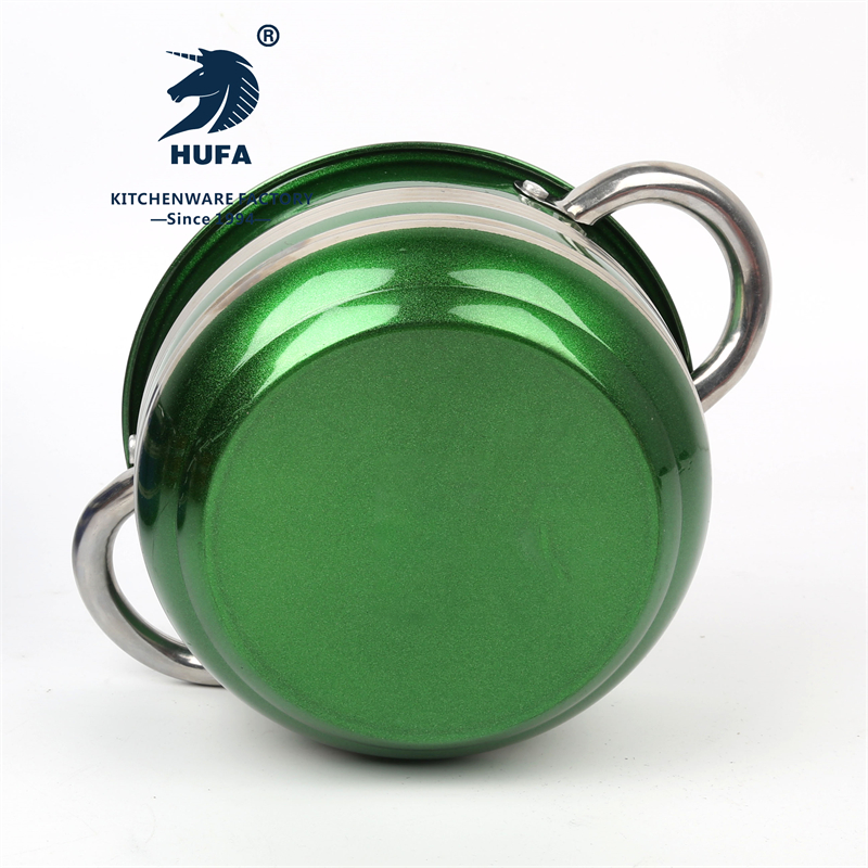 Stainless steel cooking pot, steel cover, colored cooking pot, three-piece set, four-piece set, stainless steel cooking pot, metal cooking pot, kitchen utensils, soup pot, foreign trade Application Scenario