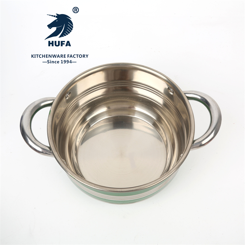 Stainless steel cooking pot, steel cover, colored cooking pot, three-piece set, four-piece set, stainless steel cooking pot, metal cooking pot, kitchen utensils, soup pot, foreign trade Specification drawing