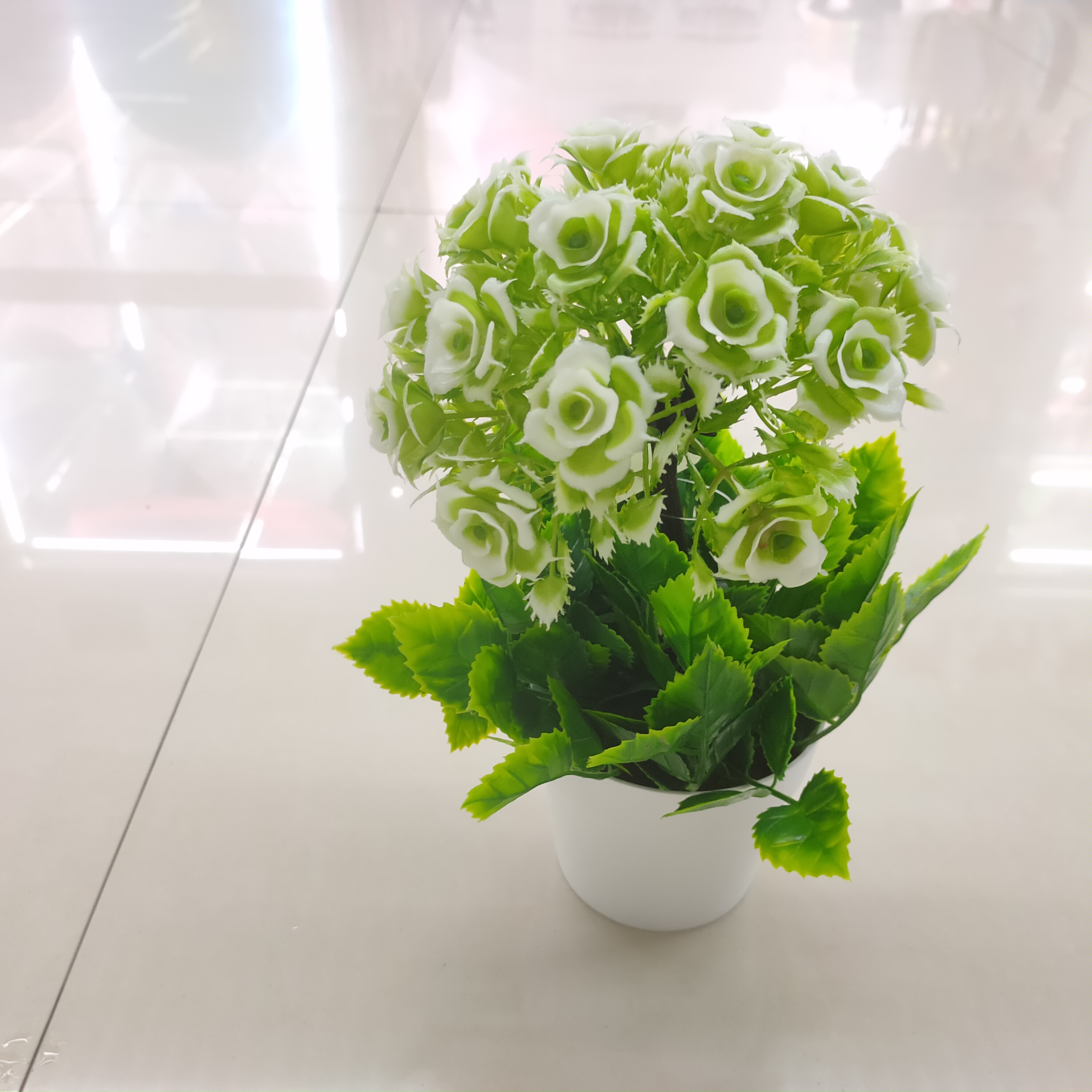 HUAHUA Simulation flower white plastic pot plastic rose flower bonsai decoration