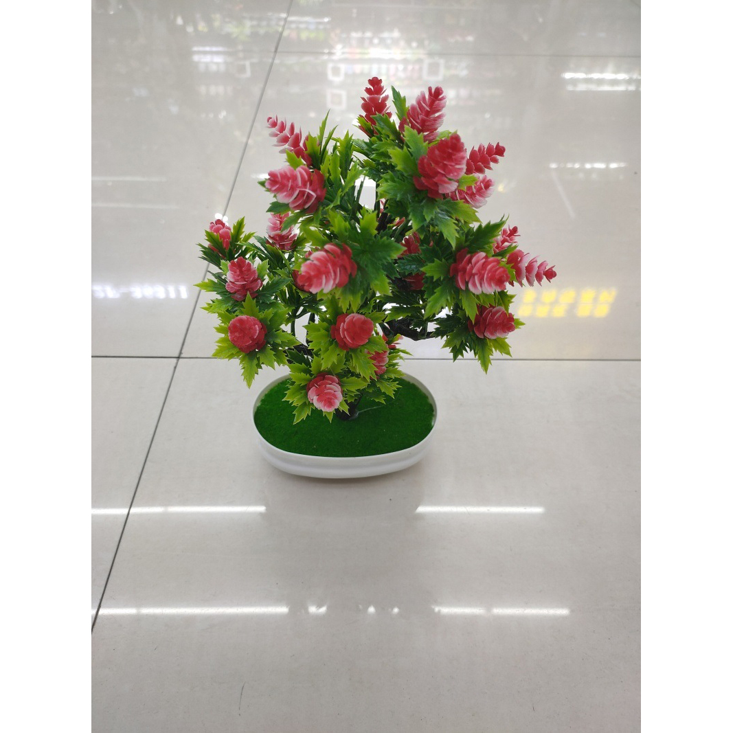 HUAHUA Simulation plant white pot pine cone bonsai