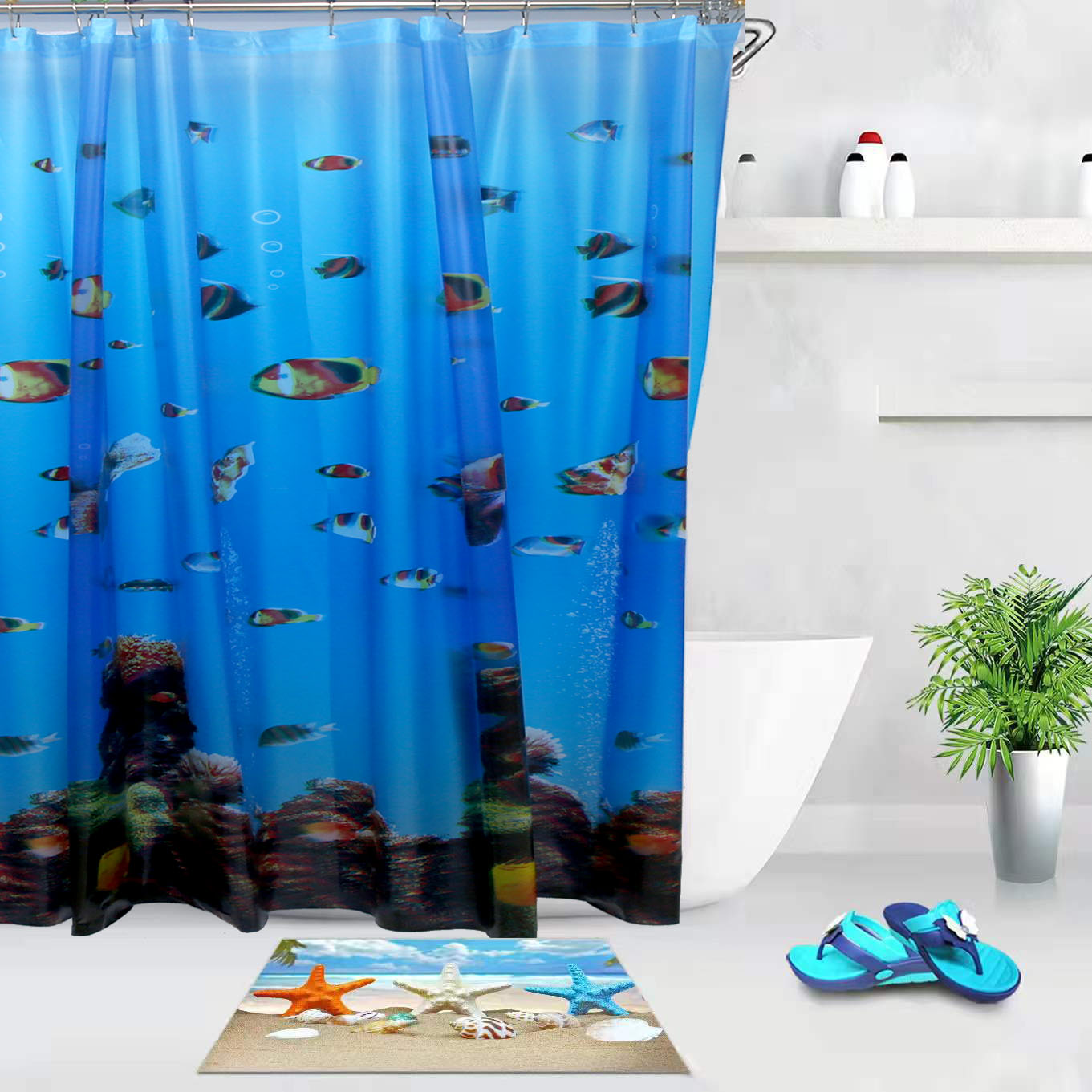 Shower curtain bathroom toilet bath curtain cloth waterproof and mildew-proof bathroom partition curtain shower curtain curtain curtain window manufacturers direct sale thumbnail