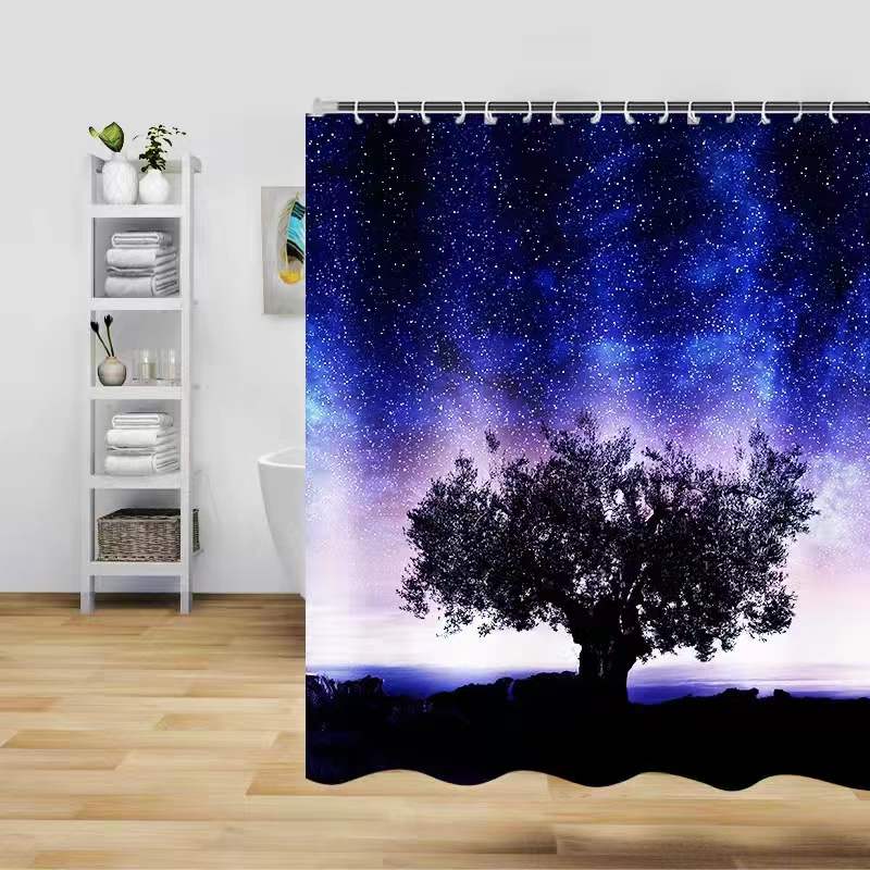 Digital printed bath curtain, mildew proof and water proof bath curtain set, perforation-free bathroom partition curtain, door curtain and window curtain