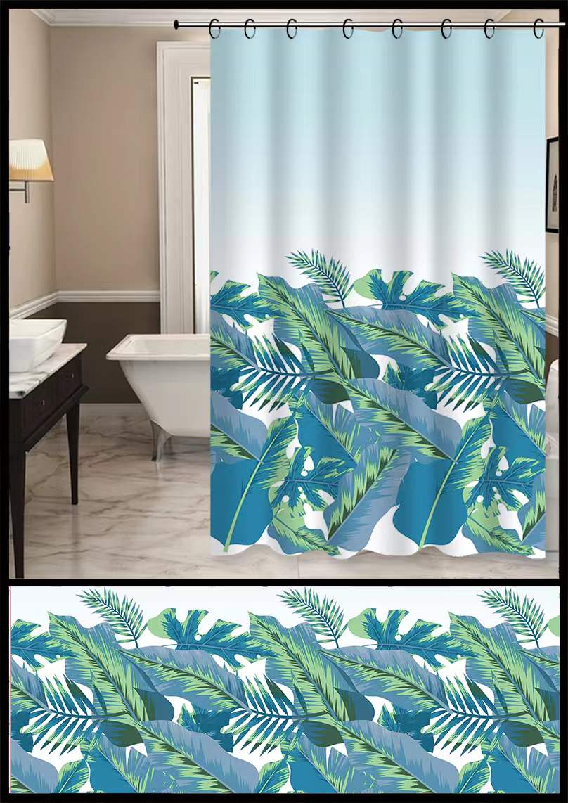 Bathroom shower curtain mildew-proof water-proof shower curtain set perforation-free bathroom partition curtain door curtain window curtain leaves