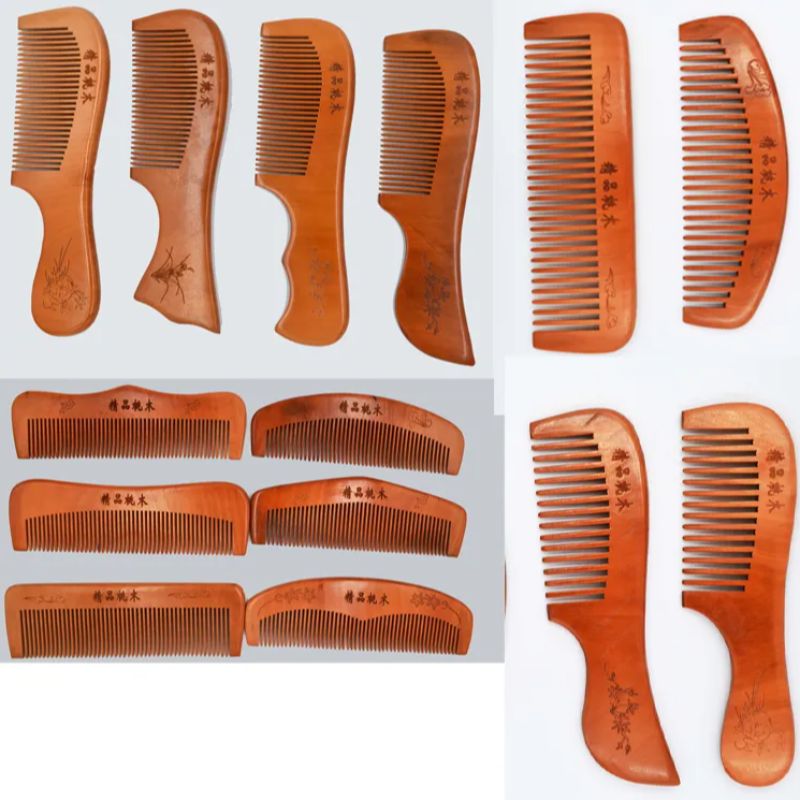 Natural carved peach wood comb, anti-static massage small comb, adult long hair and hair styling comb, smooth hair without tangles, smooth hair comb, smooth accessory store