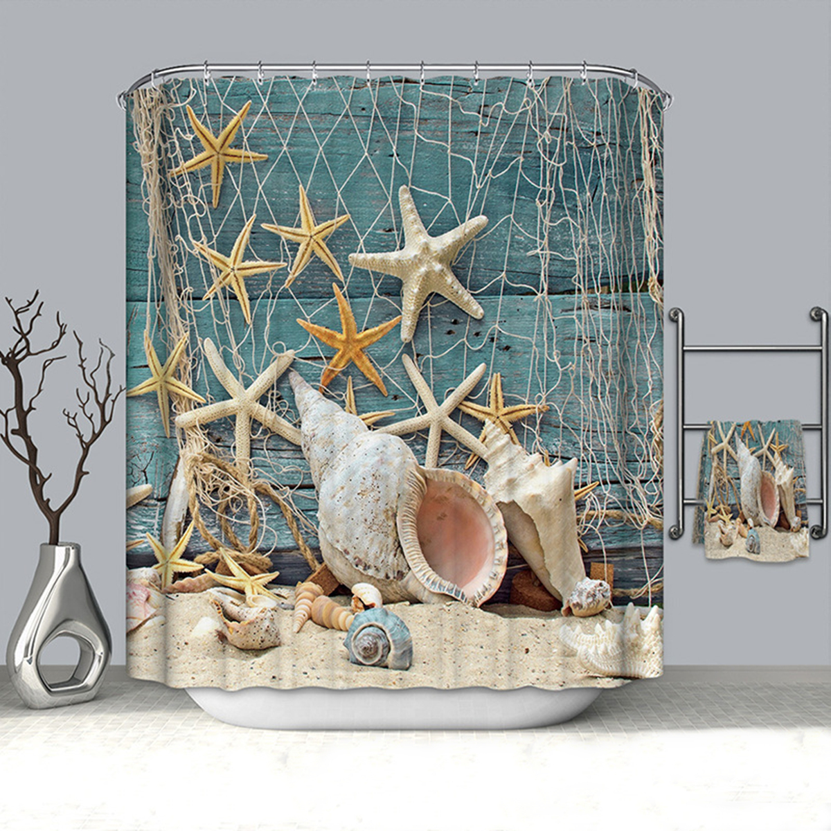 Shower curtain, mildew proof, waterproof shower curtain set, perforation-free bathroom partition curtain, door curtain, window curtain, starfish