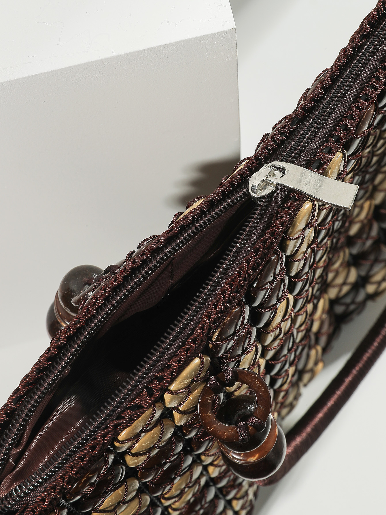 Boho Vintage Coconut shell beaded color Handheld Tote Baufu Coconut 27 details Picture