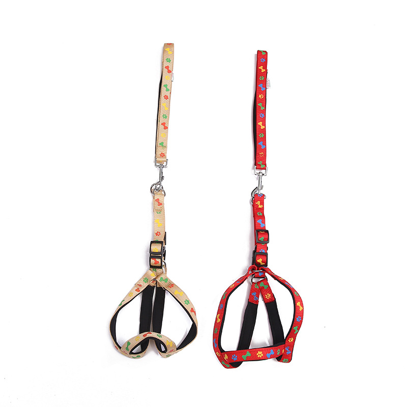Amazon Pet Breast Back Leash Adjustable Dog Leash Nylon Printed Soft Cotton Breast Back Dog Leash details Picture