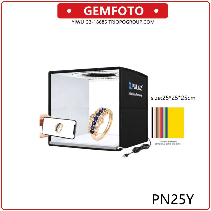 GEMFOTO PN25Y 25cm Folding Portable Dimmable Photo Lighting Studio Shooting Tent Box Kit with 6 Colors Back full figure
