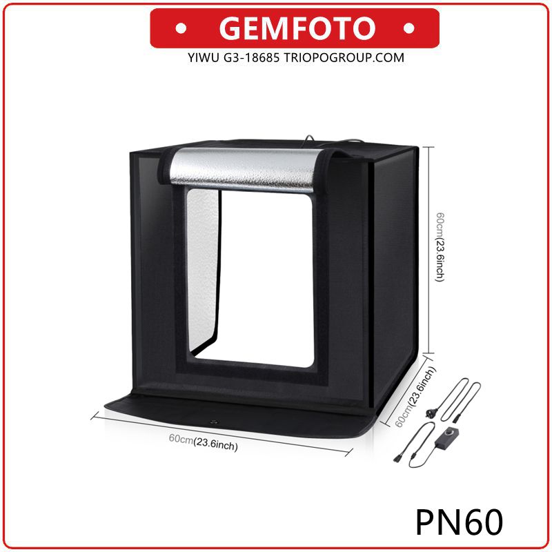 GEMFOTO PN60 Photo Studio Light Box Portable 60 x 60 x 60 cm Dimmable Mini 36W Photography Studio Tent Kit 