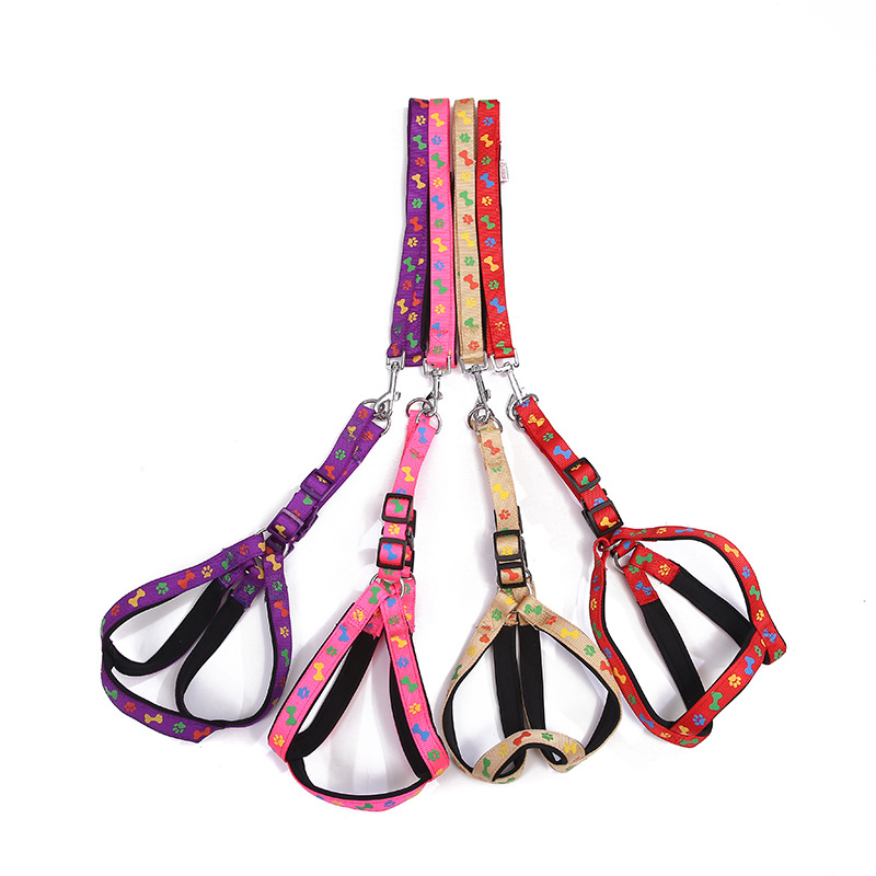 Amazon Pet Breast Back Leash Adjustable Dog Leash Nylon Printed Soft Cotton Breast Back Dog Leash