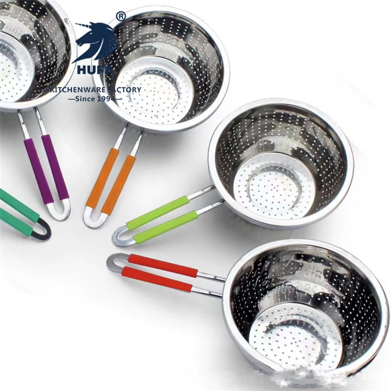 Exchange silica gel single handle drain basin stainless steel water filter basin drain basin steel handle rice sieve fruit basket washing basin rice washing basin filtering basin rice sieve rice washing basin fruit and vegetable basket multi-purpose basin stainless steel tight hole basket single handle rice sieve kitchen thumbnail
