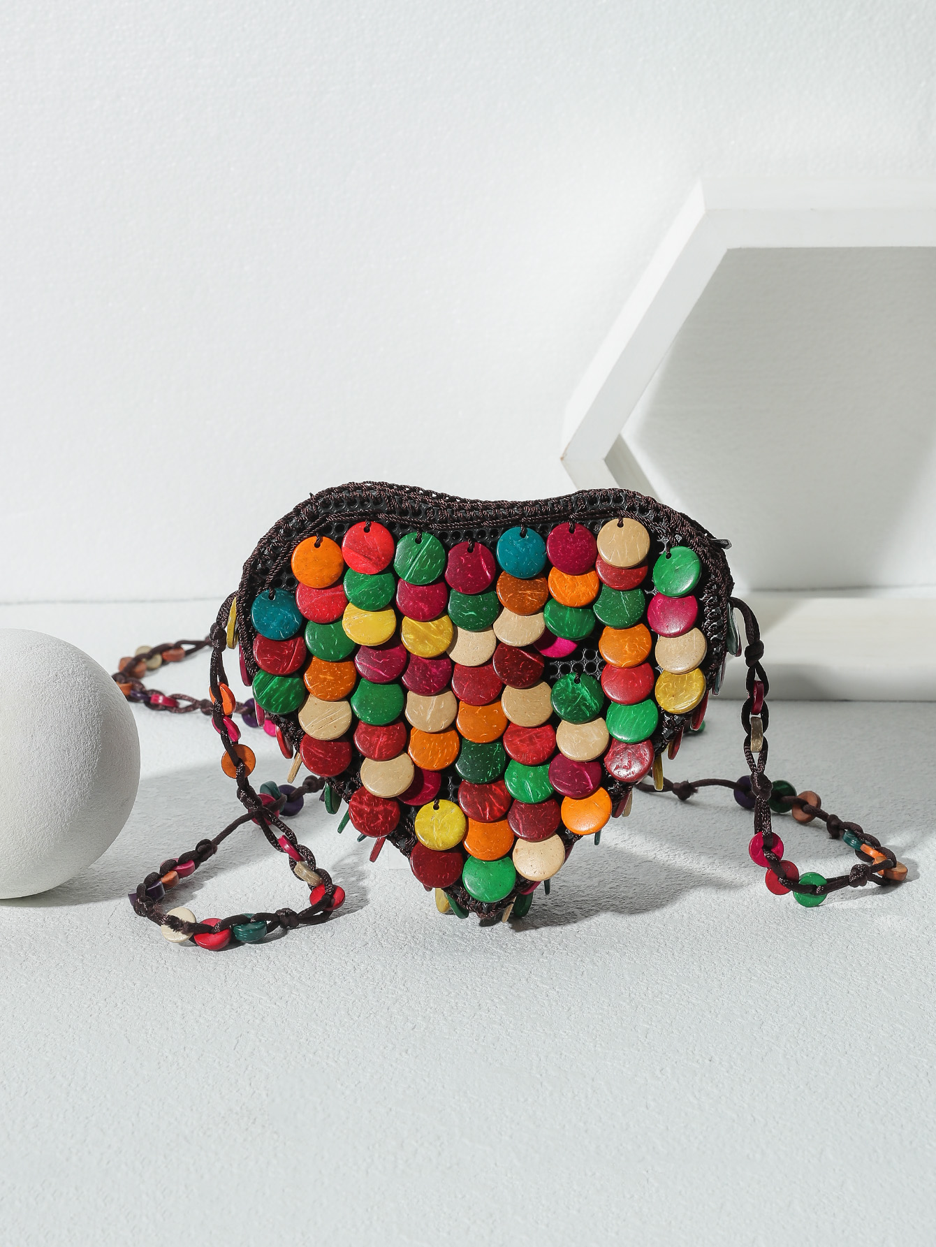 Boho Vintage Coconut shell beaded oblique shoulder love bag Foo Coconut 51