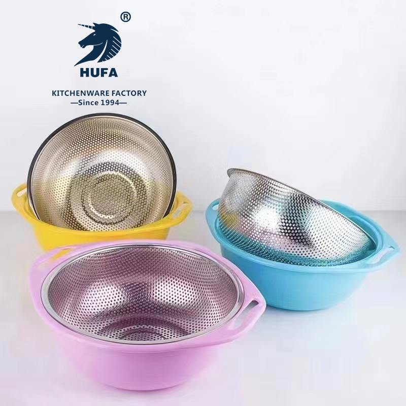 Exchange stainless steel water-tight basket rice sieve rice washing basin filter basin washing basin vegetable basin fruit basket water-tight basket rice washing basin multi-purpose basin punching basin water-tight basket rice washing basin rice washing sieve plastic steel water-tight basket kitchen supplies kitchen supplies household use thumbnail