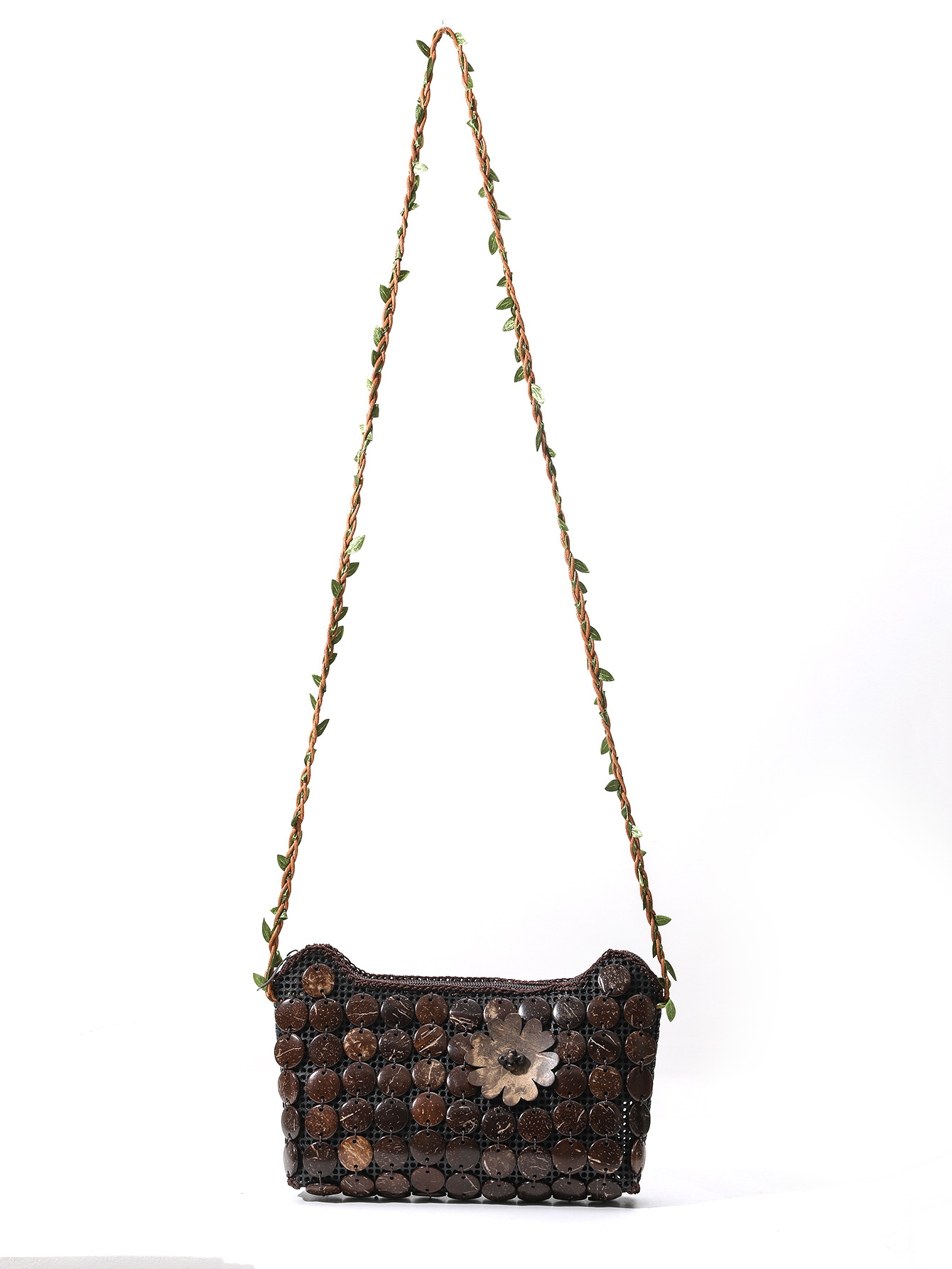 Boho Vintage Coconut Shell beaded Flower Bag with Oblique Shoulder Foo Coconut 30
