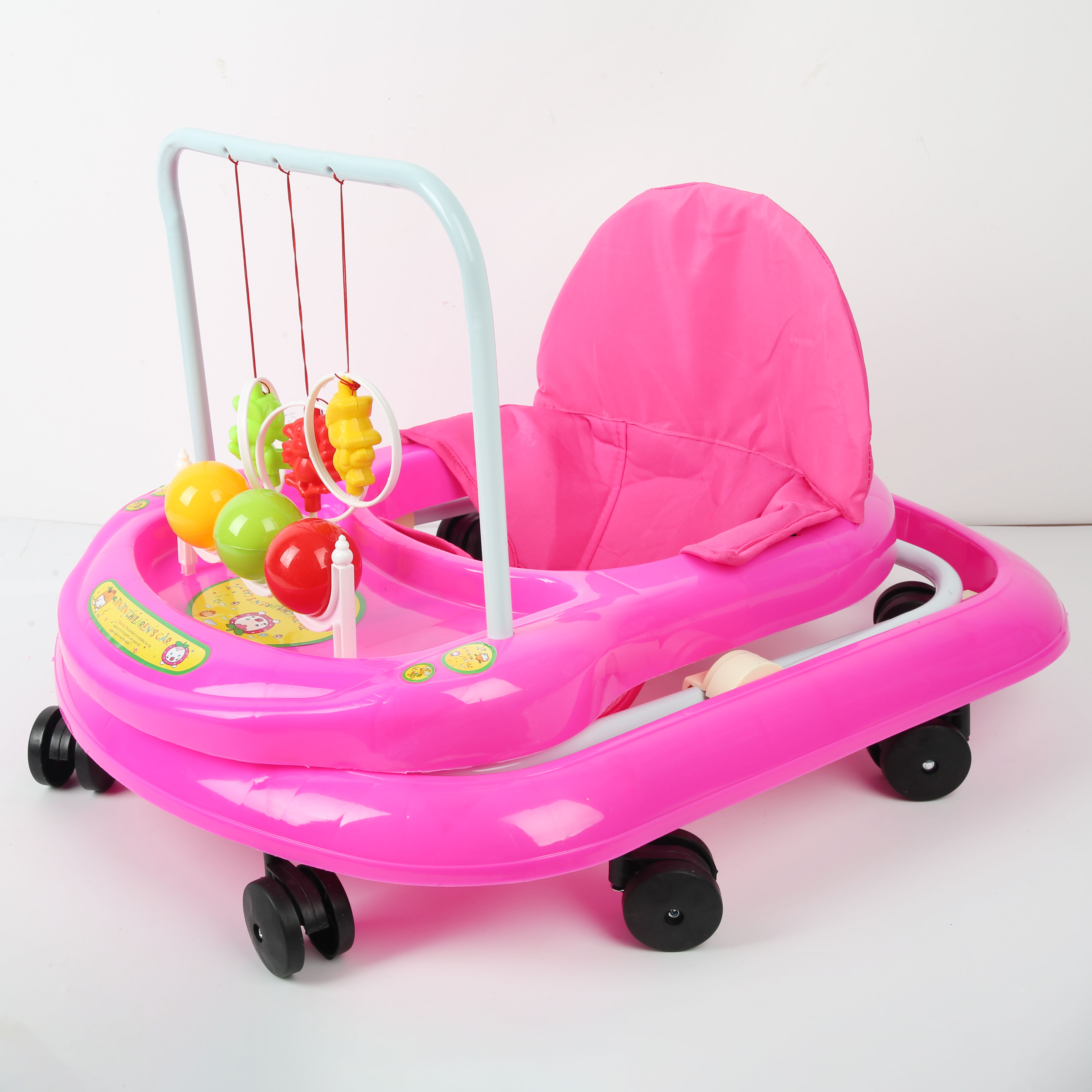 Baby walker anti-O-leg baby multi-function anti-rollover baby sittable push-able learning cart starter buggy learning cart cute toy pink Specification drawing