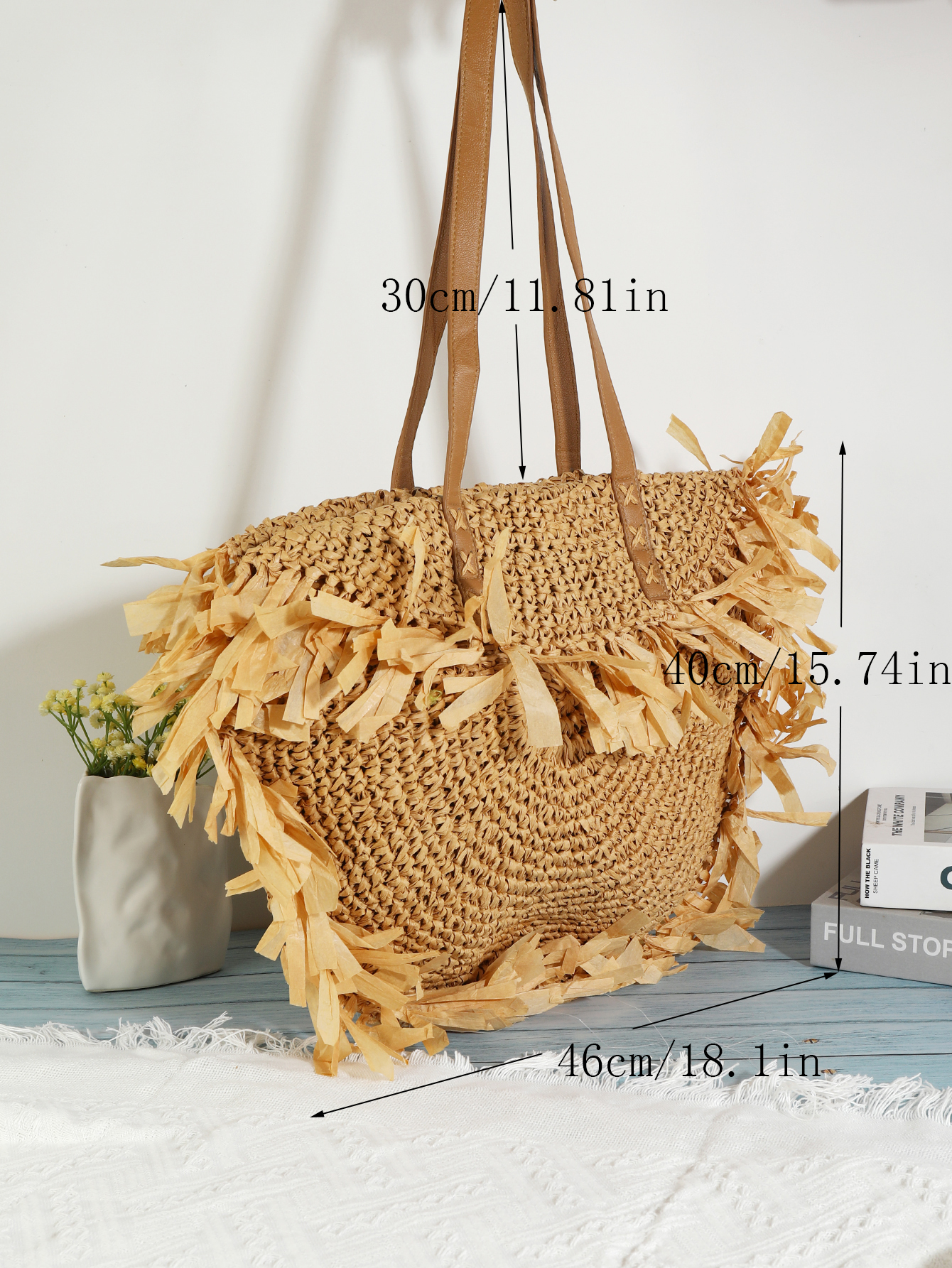 Single shoulder large capacity tassel Baufu coconut braided by Sentry pastoral style grass Specification drawing