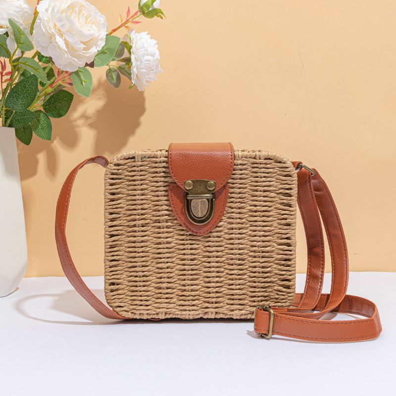 Forest department garden style grass braided oblique shoulder square bag Fu coconut 60 Item Picture