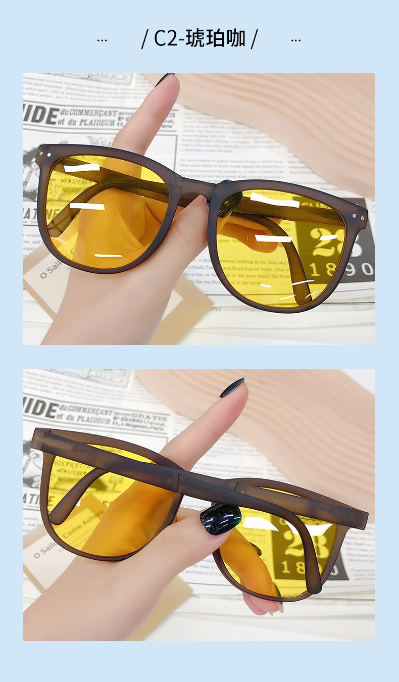 新款折叠太阳镜女 蕉下同款偏光墨镜 时尚便携带盒子折叠眼镜批发详情9