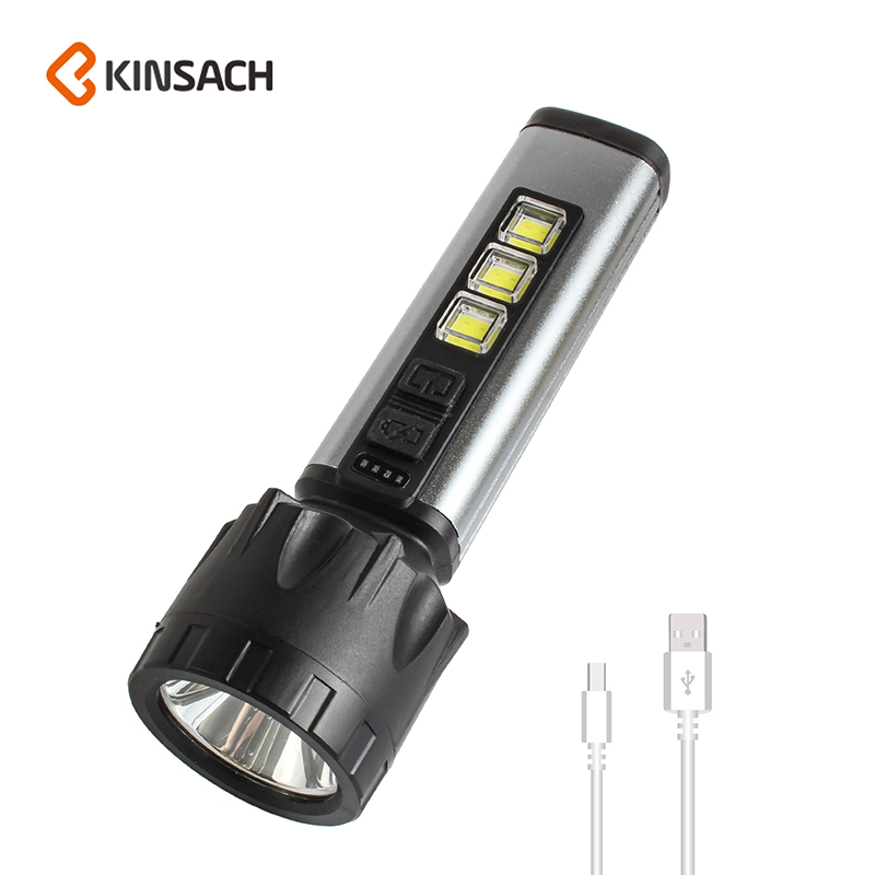 Strong light household flashlight charging outdoor emergency lighting with side light flood control portable flashlight