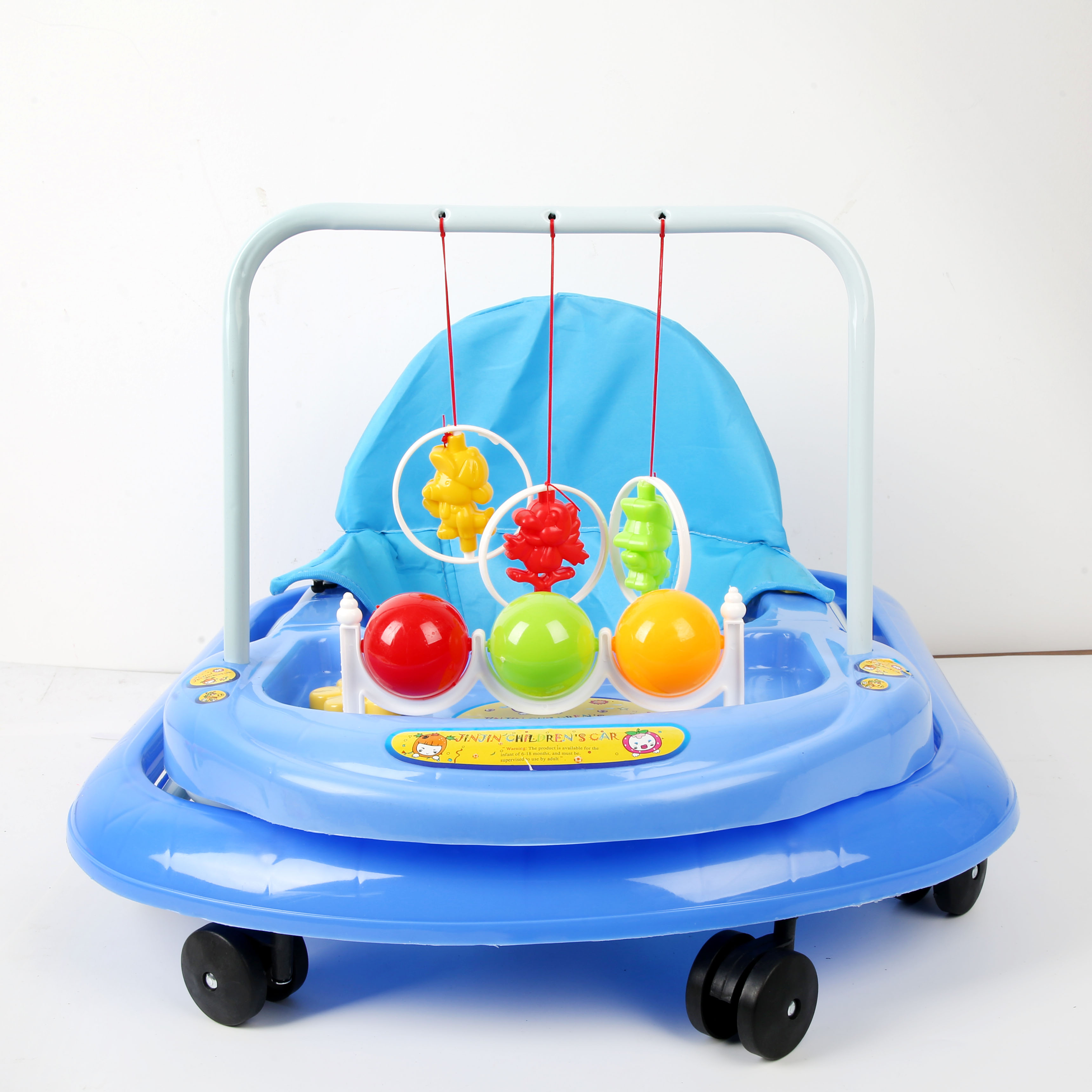 Baby walker anti-O-leg baby multi-purpose anti-rollover baby sittable pushable learning cart starter buggy learning cart cute blue ball hanger Specification drawing