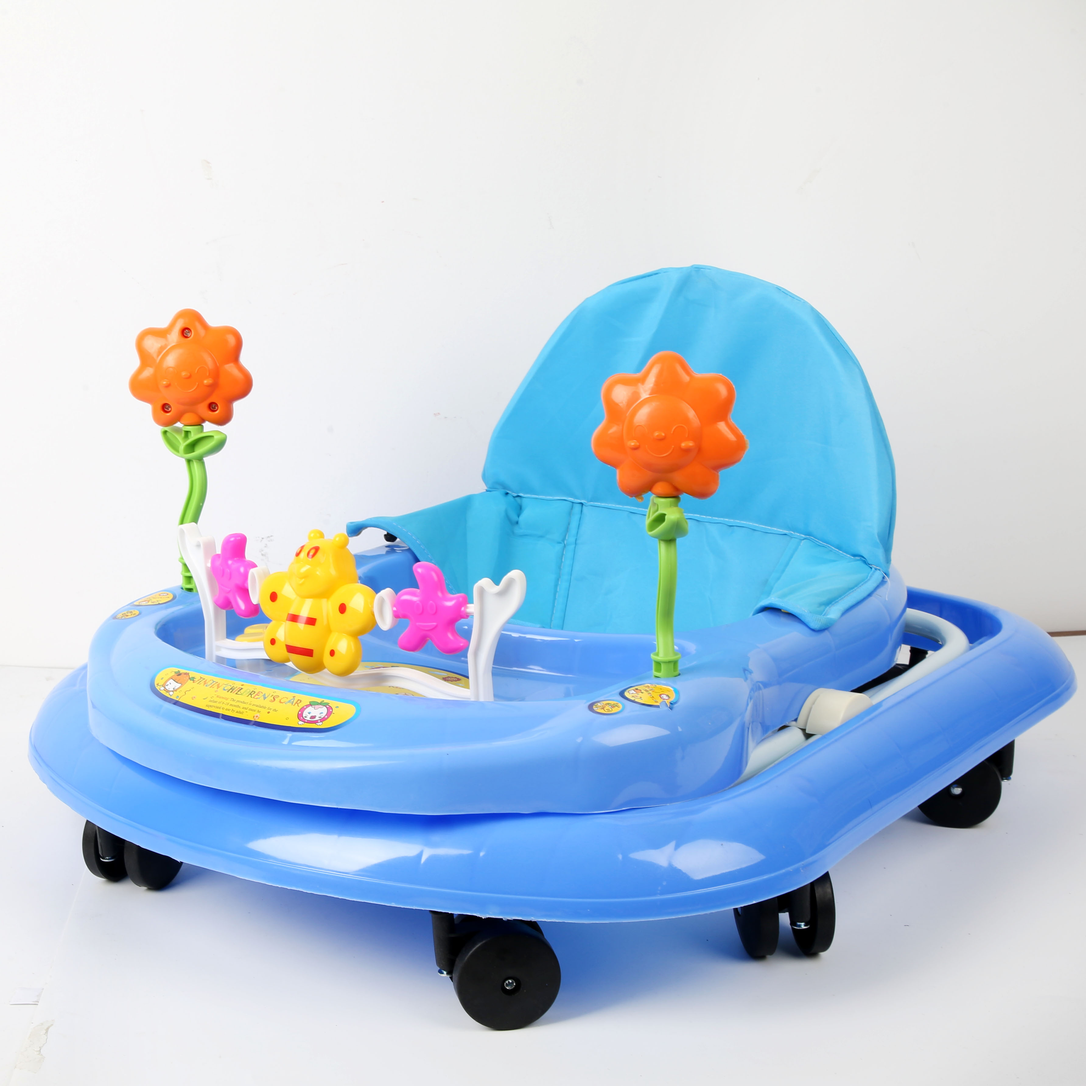 Baby walker anti-O-leg baby multi-function anti-rollover baby sittable and push-able learning wagon starter buggy learning wagon cute blue bee little tree Specification drawing
