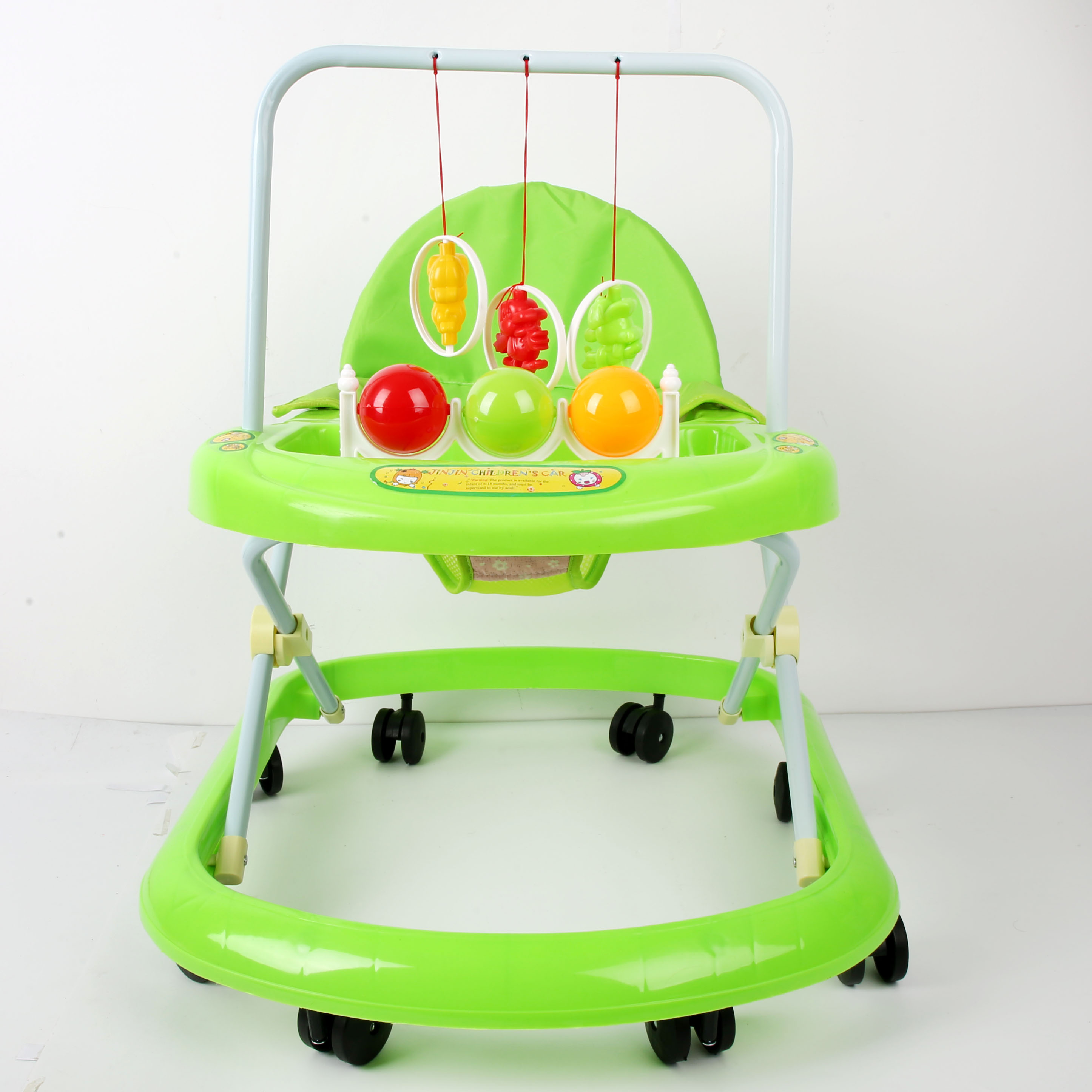 Baby walker anti-O-leg baby multi-function anti-rollover baby sittable and push-able learning cart starter buggy learning cart cute green ball toy rack Specification drawing