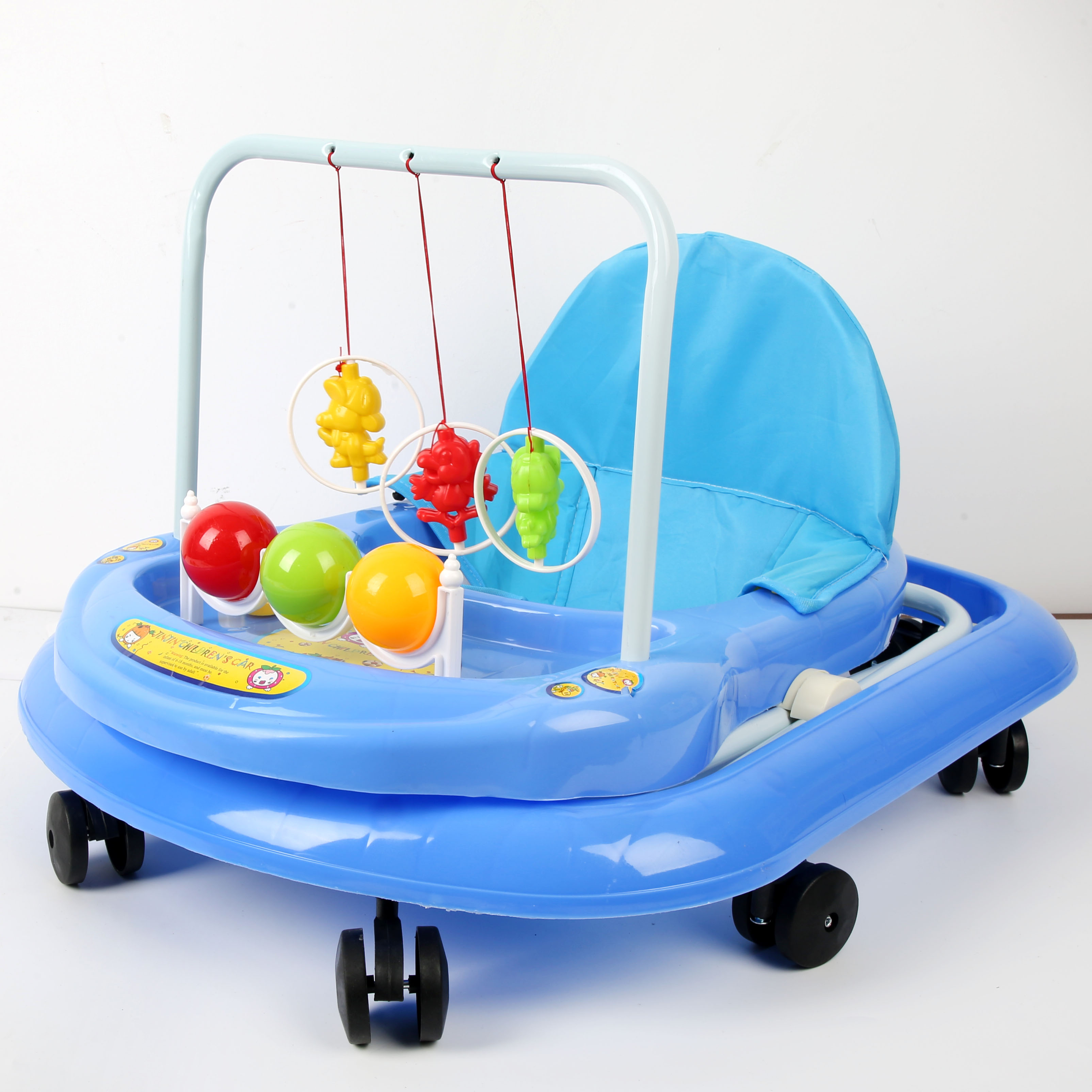 Baby walker anti-O-leg baby multi-purpose anti-rollover baby sittable pushable learning cart starter buggy learning cart cute blue ball hanger details Picture