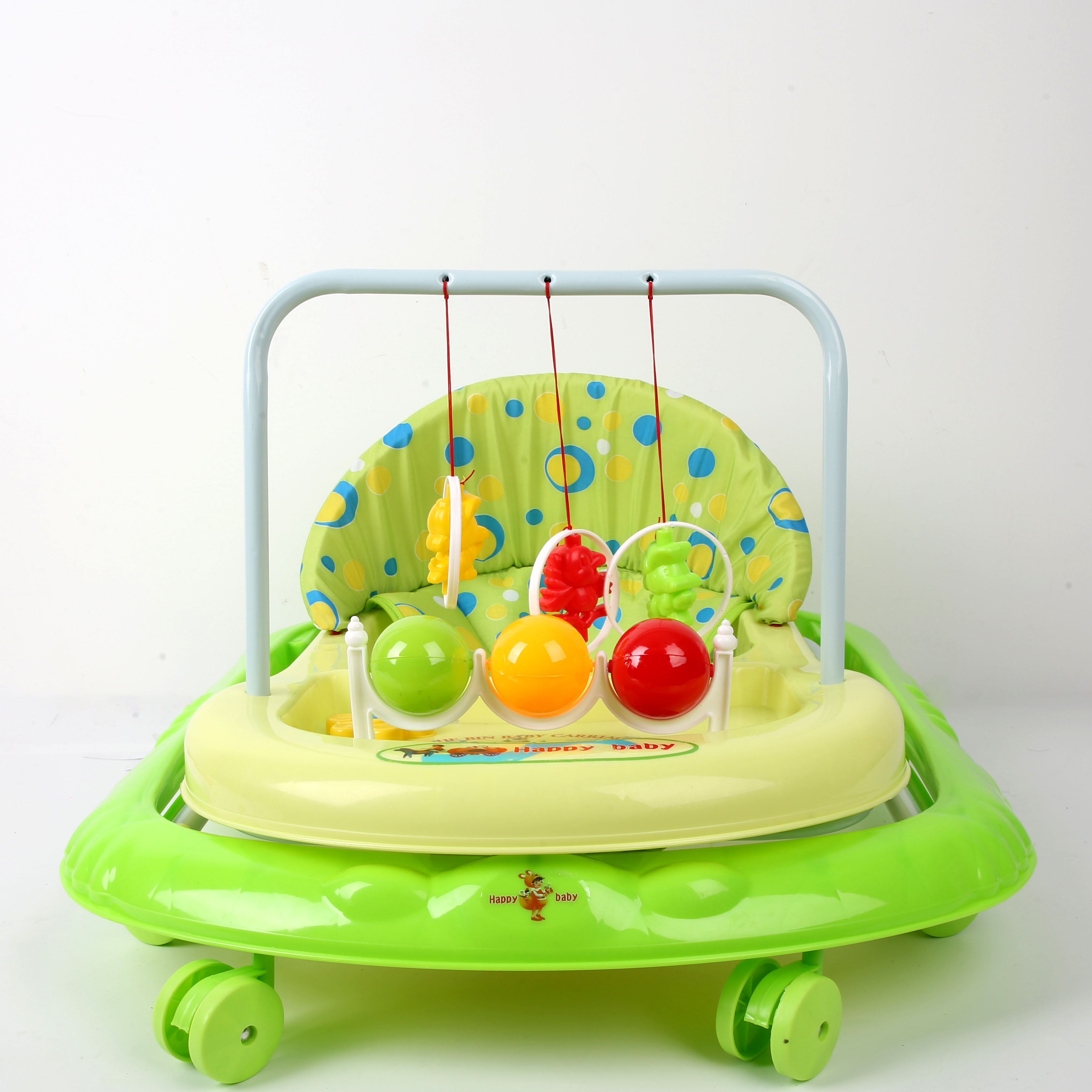 Baby walker anti-O-leg baby multi-function anti-rollover baby sittable and pushable learning cart starter buggy learning cart lovely green toy rack ball Specification drawing