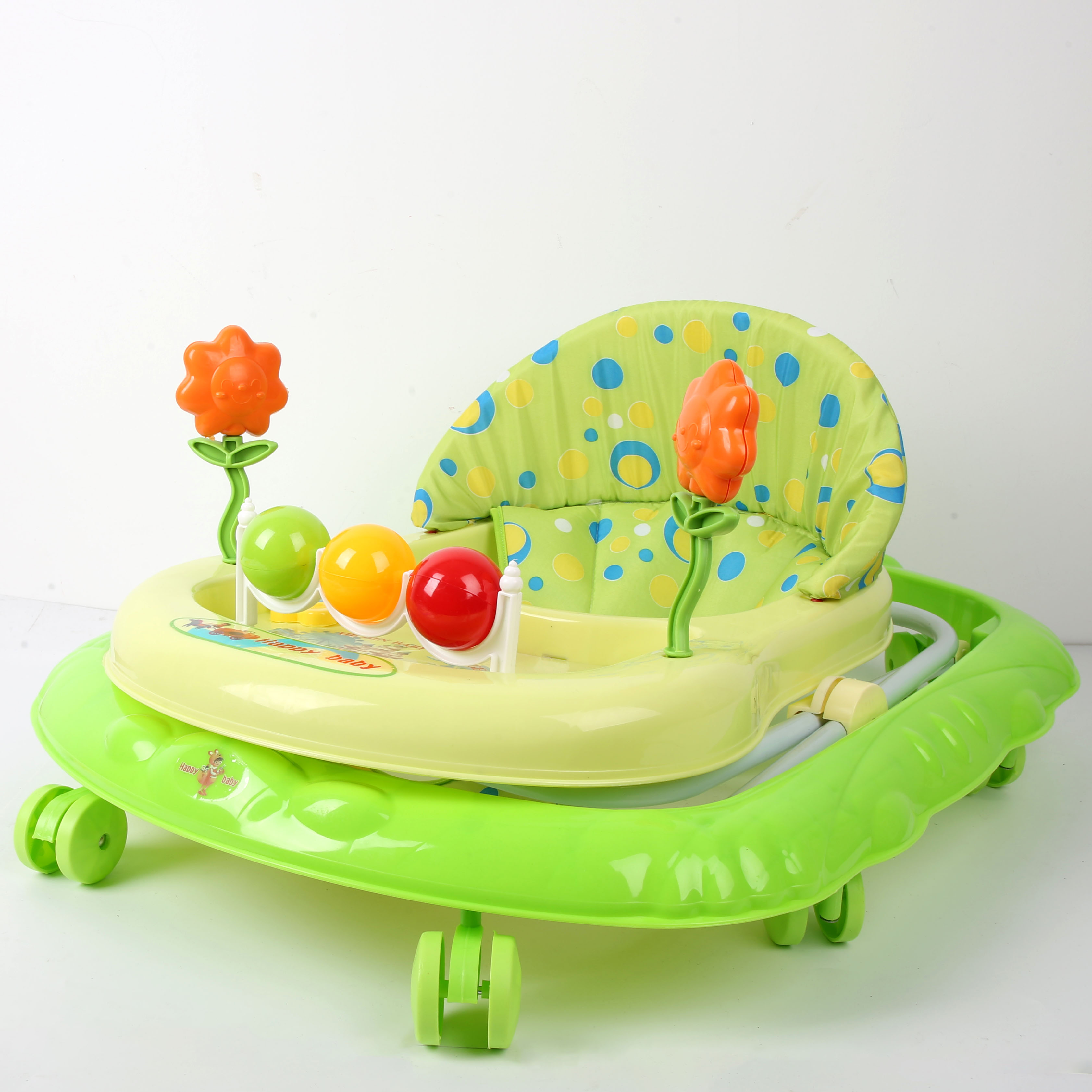 Baby walker anti-O-leg baby multi-functional anti-roll baby sittable and push-able learning cart starter buggy learning cart lovely green ball tree Specification drawing