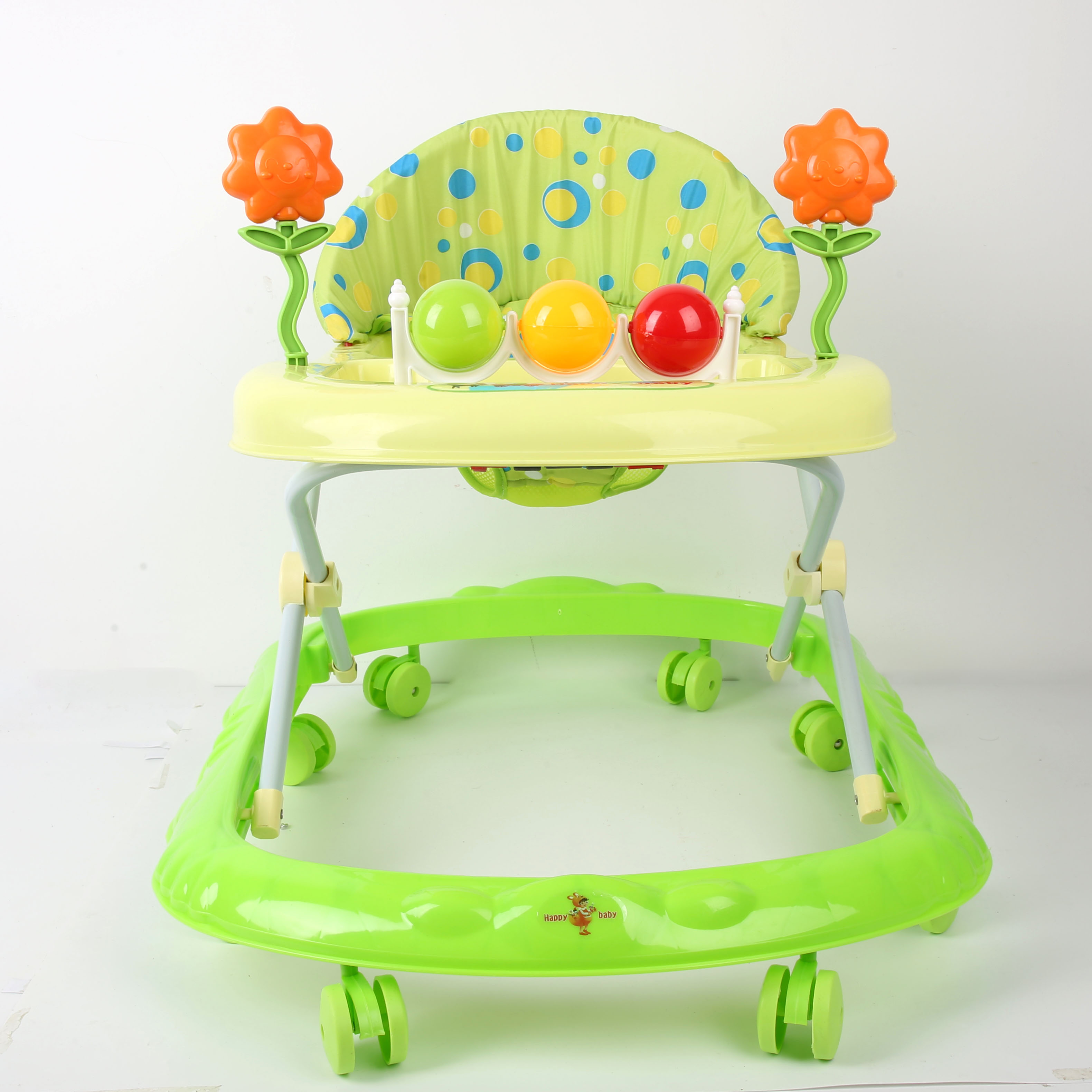 Baby walker anti-O-leg baby multi-functional anti-roll baby sittable and push-able learning cart starter buggy learning cart lovely green ball tree details Picture