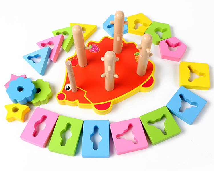 Educational wooden geometric shape set columns, color and shape recognition, fun cognitive toys for boys and girls, building block stacking game pic 6