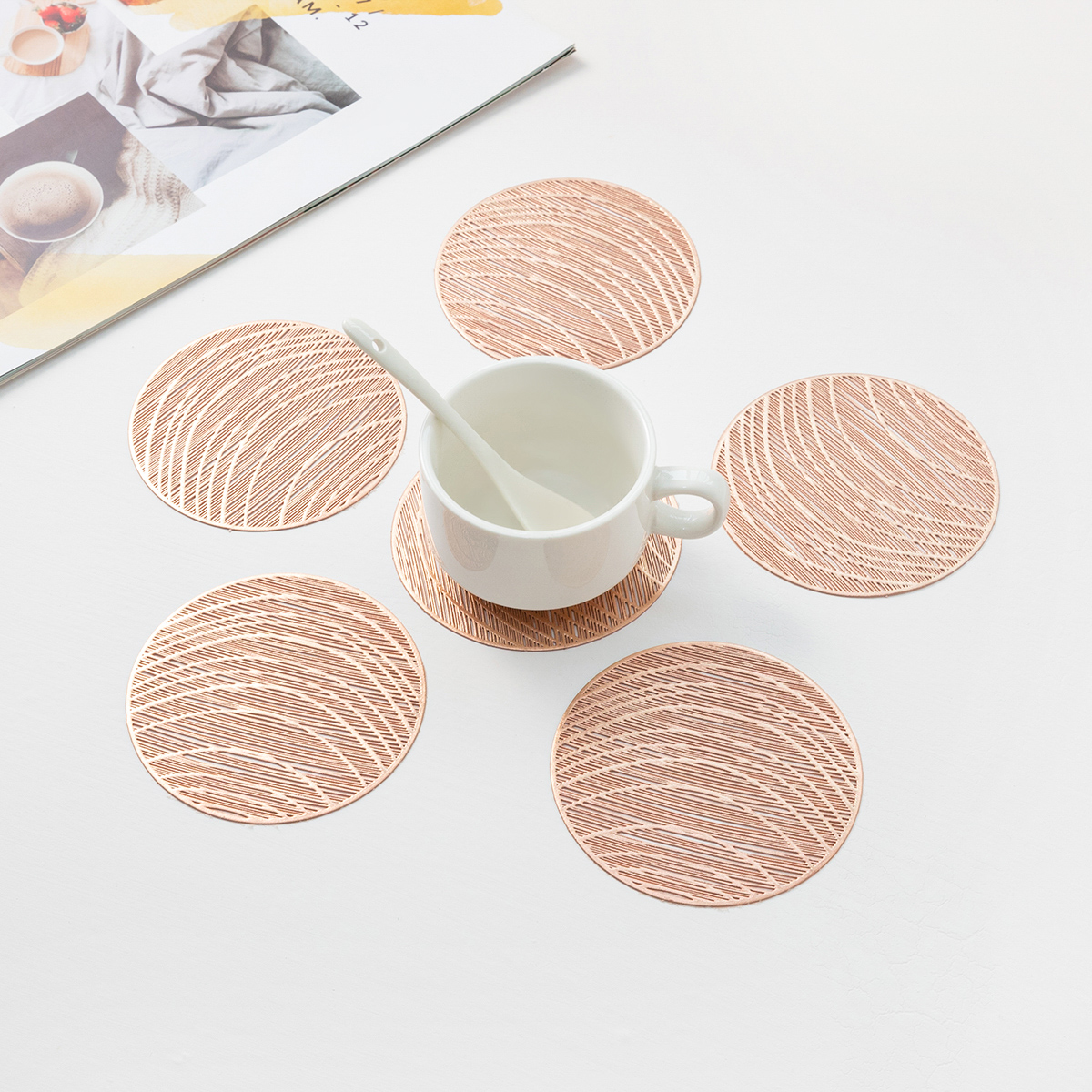 6 pieces of PVC coasters, creative coasters, heat-insulating coasters, household anti-slip coasters, heat-resistant bowl coasters, waterproof and oil-resistant coasters Item Picture