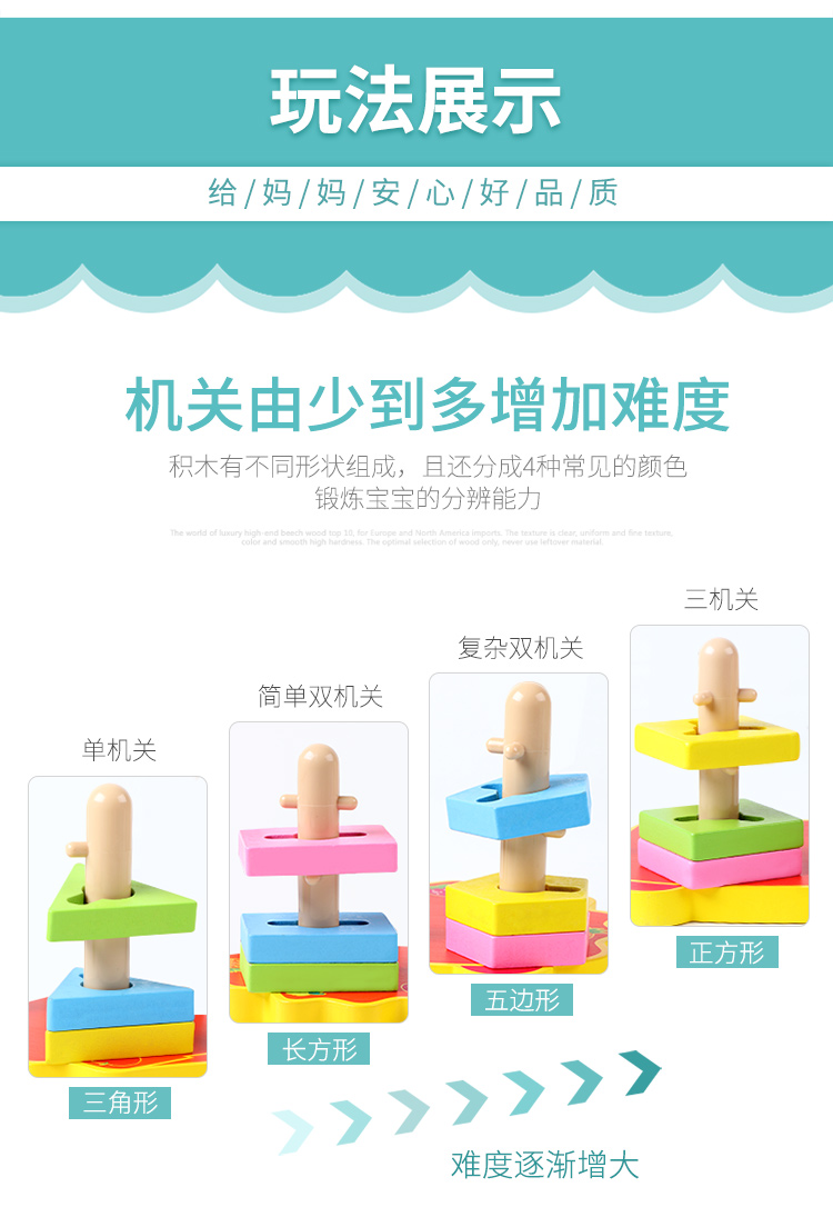 Educational wooden geometric shape set columns, color and shape recognition, fun cognitive toys for boys and girls, building block stacking game pic 7