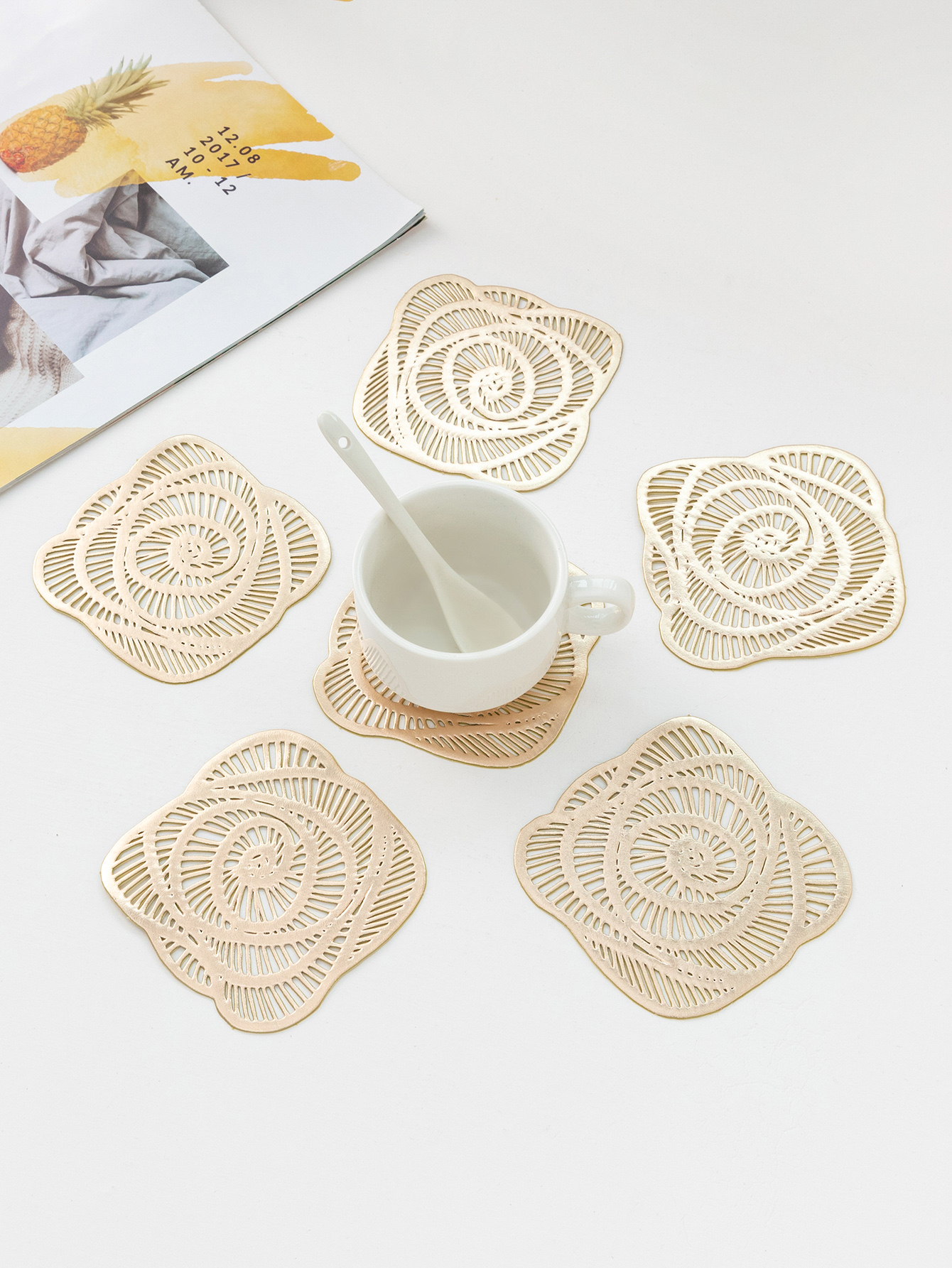 PVC cup mat Thermal insulation mat Non-slip cup mat Anti-hot cup mat Waterproof and oil proof cup mat 6 PCS pack thumbnail