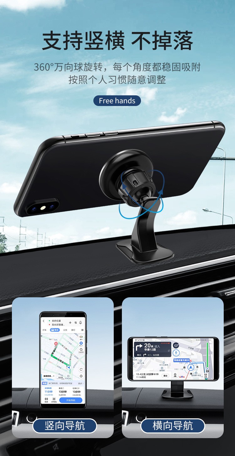 CH03磁吸胶底手机支架车载磁铁手机支架磁吸车载中控台手机支架旋转手机座  详情5