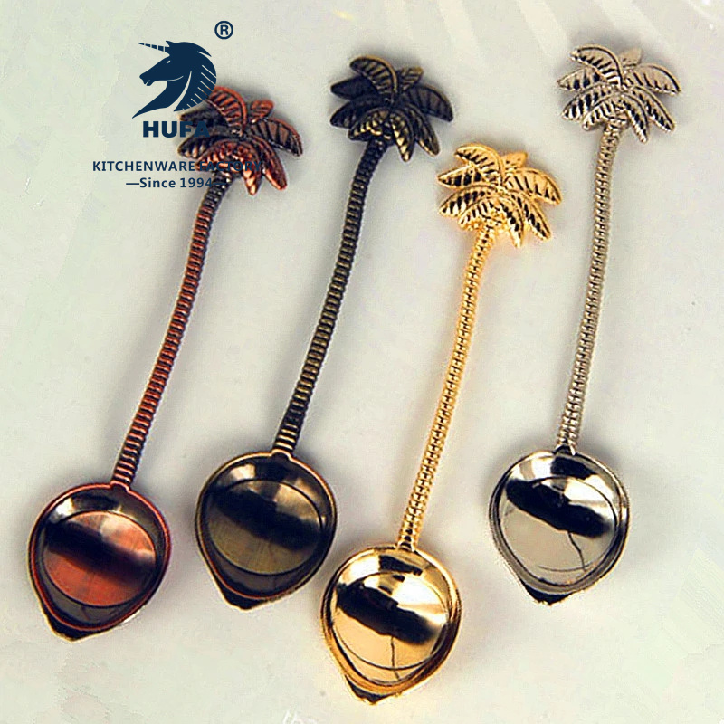Tropical coconut coffee spoon Retro small spoon gold silver bronze spoon (JY41) Tropical coconut coffee spoon kitchen cutlery retro small spoon gold silver antique