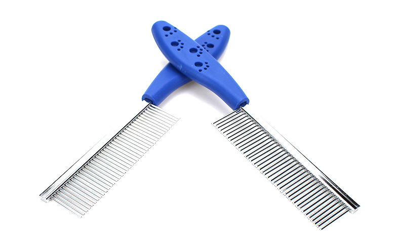 Wholesale of footprint anti-slip handle pet combs, stainless steel dog row combs, and flat-toothed cat grooming combs in stock pic 12