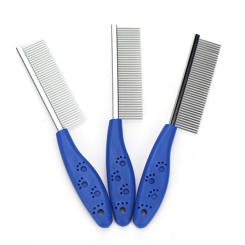 Wholesale of footprint anti-slip handle pet combs, stainless steel dog row combs, and flat-toothed cat grooming combs in stock pic 1