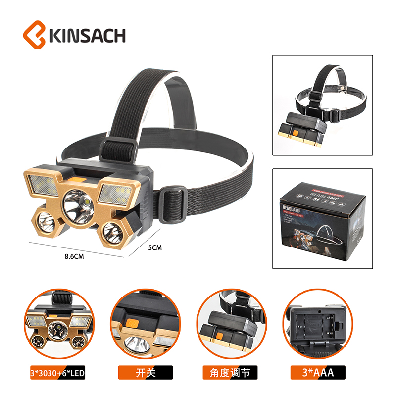 High-brightness head-mounted night fishing lamp with strong light for exploration and search LED headlamp 3AAA details Picture