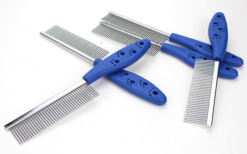 Wholesale of footprint anti-slip handle pet combs, stainless steel dog row combs, and flat-toothed cat grooming combs in stock pic 11