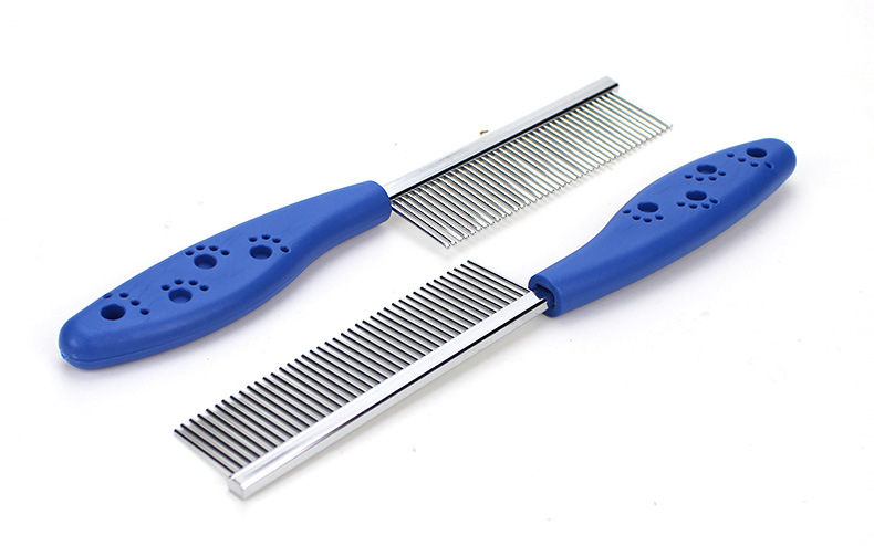 Wholesale of footprint anti-slip handle pet combs, stainless steel dog row combs, and flat-toothed cat grooming combs in stock pic 4