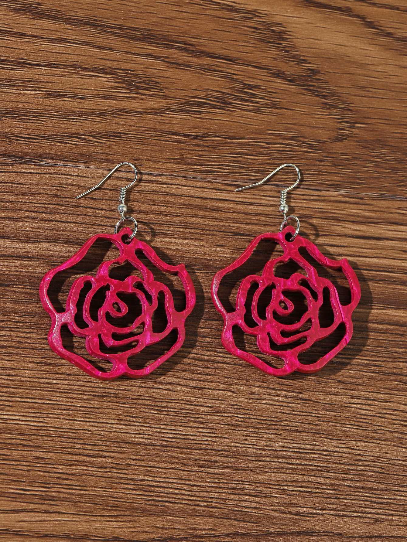 Boho pure handmade natural Coconut shell Carved flower earrings Fu Coconut 177