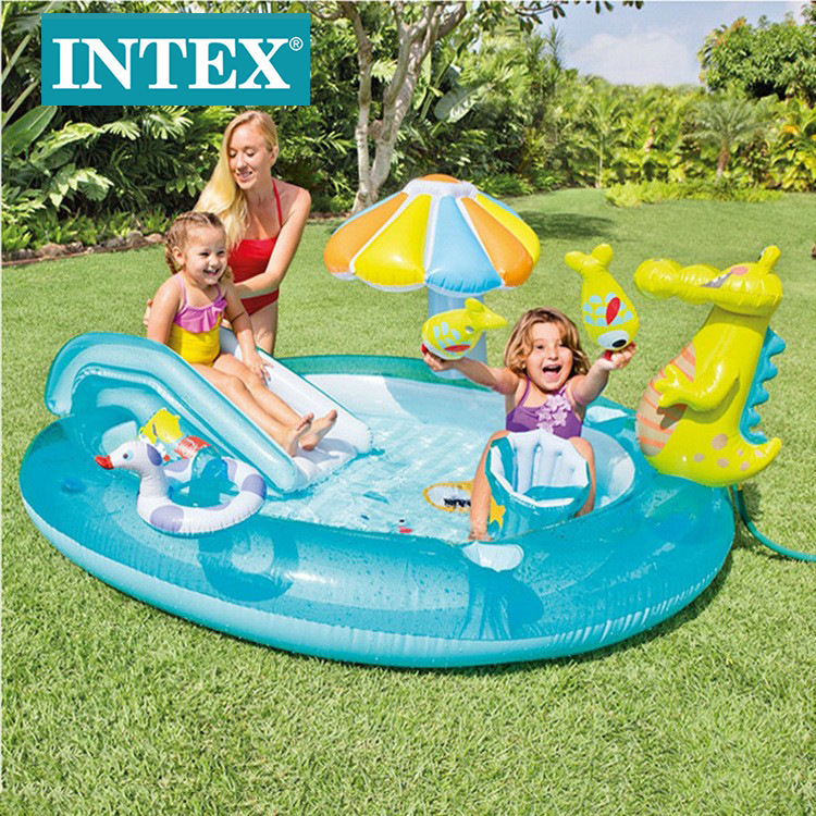 INTEX57165充气水池鳄鱼圆形滑梯喷水池家用宝宝充气玩具现货批发详情1