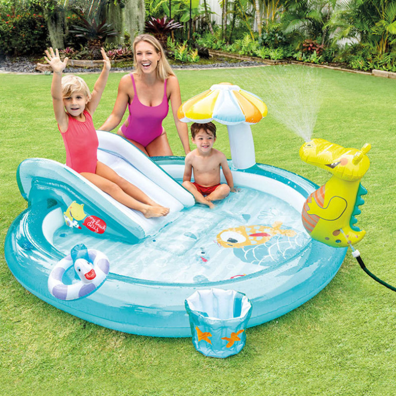 INTEX57165充气水池鳄鱼圆形滑梯喷水池家用宝宝充气玩具现货批发详情5