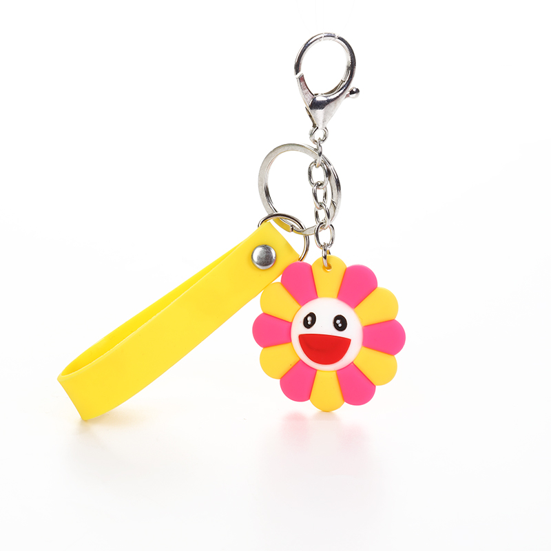 Eco-friendly PVC soft rubber cartoon creative three-dimensional sunflower keychain, metal keychain ring, decorative pendant, silicone keychain, customizable Item Picture