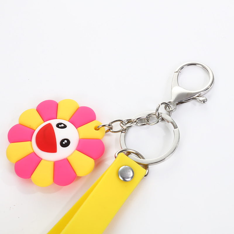 Eco-friendly PVC soft rubber cartoon creative three-dimensional sunflower keychain, metal keychain ring, decorative pendant, silicone keychain, customizable details Picture