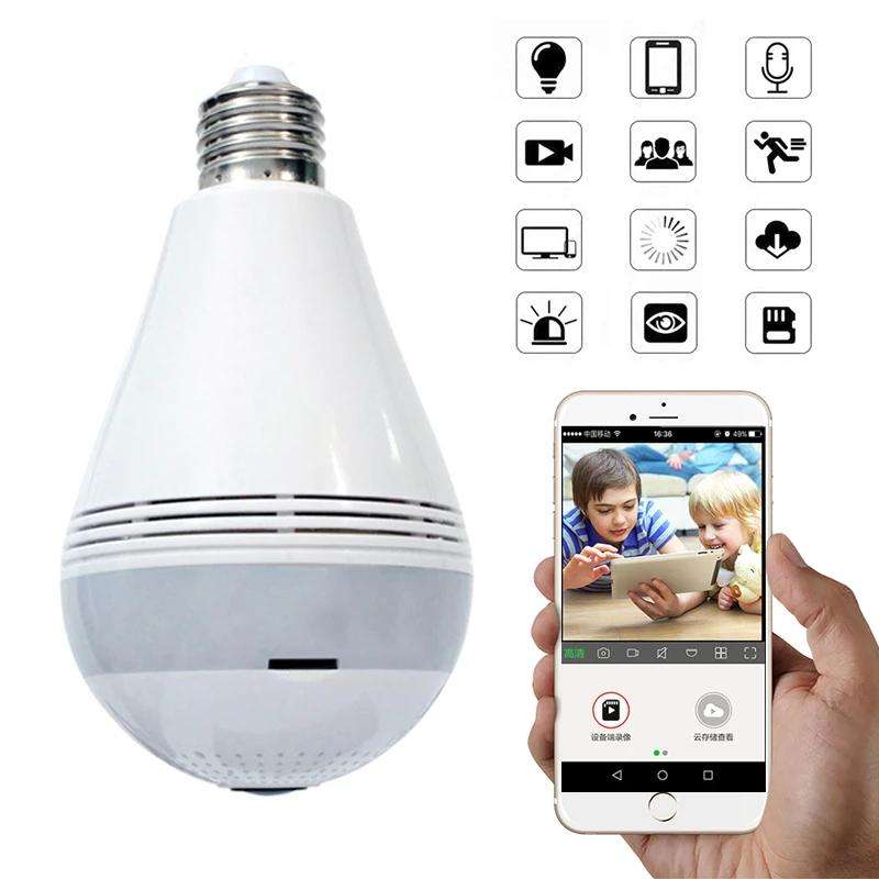 myAI Bulb Camera Wireless HD 360 Degree Panoramic V380 Wifi Lamp Camera with E27 Holder, Two-way Talk, illumination