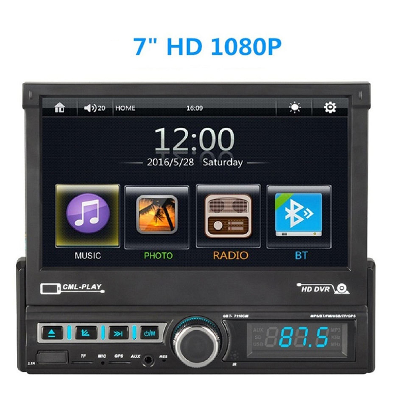 myAI MP5 Car Stereo Radio 7inch HD Single Din in Dash One by Automatic Car Player, Built-in Microphone, CD Player, AM/FM Radio Receiver, Hook Up To Amplifier
